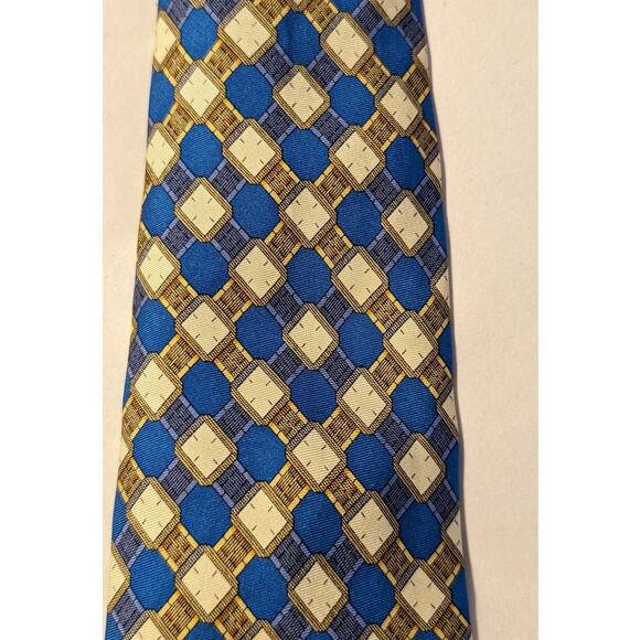 Piaget Silk Vintage 100% Silk Blue Gold Geometric Design Neck Tie - Picture 7 of 16